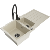 Mexen Andres granite kitchen sink 1.5-bowl with drainer and Aster kitchen faucet, beige - 6515-69-73450-70-B