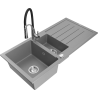 Mexen Andres 1.5-bowl granite sink with drainer and Aster kitchen faucet, gray - 6515-71-73450-07