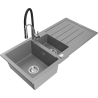 Mexen Andres 1.5-compartment granite sink with a drip tray and kitchen mixer tap Aster, Grey - 6515-71-73450-07