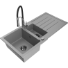 Mexen Andres granite sink 1.5-bowl with drainer and kitchen faucet Aster, gray - 6515-71-73450-07-B