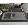 Mexen Andres granite sink 1.5-bowl with drainer and Aster kitchen tap, grey - 6515-71-73450-57-G
