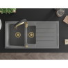 Mexen Andres granite sink 1.5-bowl with drainer and kitchen faucet Aster, gray - 6515-71-73450-57-G