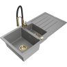 Mexen Andres granite sink 1.5-bowl with drainer and Aster kitchen tap, grey - 6515-71-73450-57-G