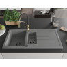 Mexen Andres 1.5-bowl granite sink with drainer and Aster kitchen faucet, gray - 6515-71-73450-57-B