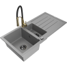 Mexen Andres 1.5-bowl granite sink with drainer and Aster kitchen faucet, gray - 6515-71-73450-57-B