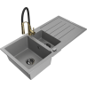 Mexen Andres granit sink 1.5-bowl with drainer and Aster kitchen faucet, gray - 6515-71-73450-57-B