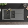 Mexen Andres 1.5-bowl granite sink with drainer and Aster kitchen faucet, gray - 6515-71-73450-57-B