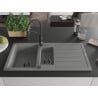 Mexen Andres granite sink 1.5-bowl with drainer and Aster kitchen faucet, grey - 6515-71-73450-70-B