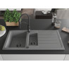 Mexen Andres granite sink 1.5-bowl with drainer and Aster kitchen tap, gray - 6515-71-73450-70-B