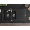 Mexen Andres granite sink 1.5-bowl with drainer and Aster kitchen faucet, black/silver metallic - 6515-73-73450-07