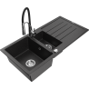 Mexen Andres 1.5-compartment granite sink with a drip tray and kitchen mixer tap Aster, Black/Silver metallic - 6515-73-73450-07