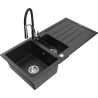 Mexen Andres granite sink 1.5-bowl with drainer and Aster kitchen faucet, black/silver metallic - 6515-73-73450-07