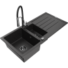 Mexen Andres granite sink 1.5-bowl with drainer and Aster kitchen tap, black/silver - 6515-73-73450-07-B