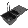 Mexen Andres granite sink 1.5-bowl with drainer and kitchen faucet Aster, black/silver - 6515-73-73450-07-B
