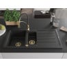 Mexen Andres granite sink 1.5-bowl with drainer and Aster kitchen faucet, black/silver - 6515-73-73450-57-G