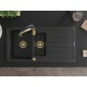 Mexen Andres granite sink 1.5-bowl with drainer and kitchen tap Aster, black/silver - 6515-73-73450-57-G