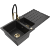 Mexen Andres 1.5-compartment granite sink with a drip tray and kitchen mixer tap Aster, Black/Silver - 6515-73-73450-57-G