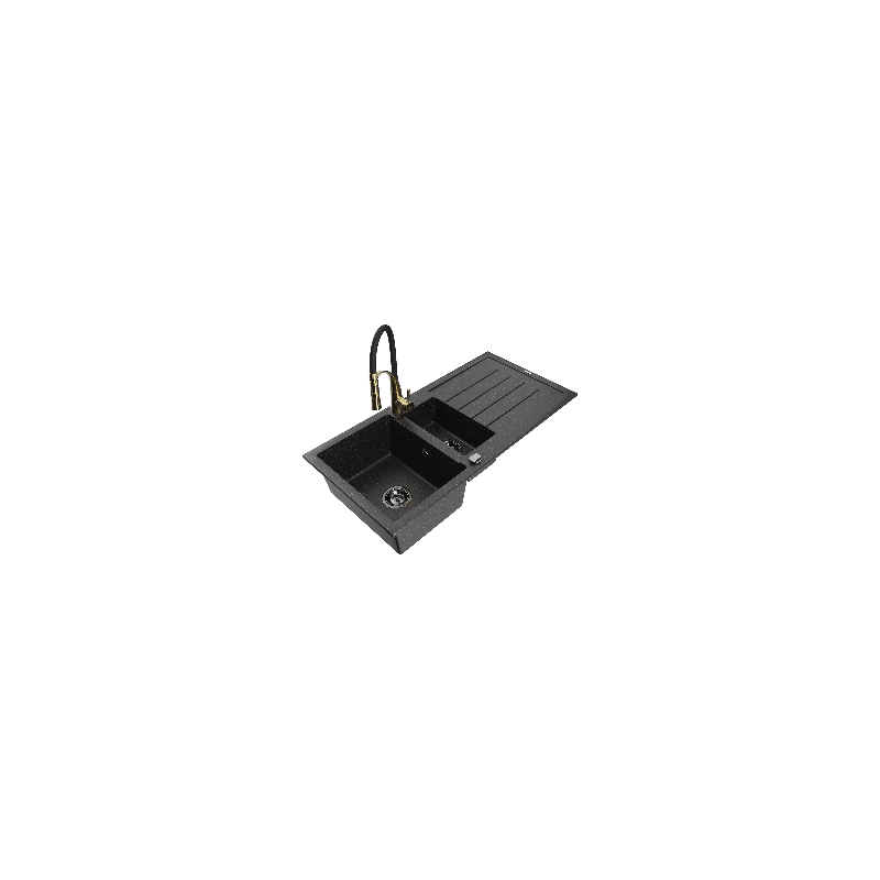 Mexen Andres granite sink, 1.5-bowl with drainer and Aster kitchen tap, black/silver - 6515-73-73450-57-B