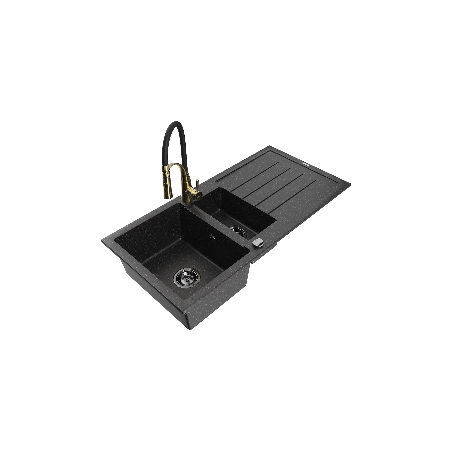 Mexen Andres 1.5-compartment granite sink with a drip tray and kitchen mixer tap Aster, Black/Silver - 6515-73-73450-57-B