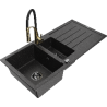 Mexen Andres 1.5-compartment granite sink with a drip tray and kitchen mixer tap Aster, Black/Silver - 6515-73-73450-57-B
