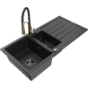 Mexen Andres granite kitchen sink 1.5-bowl with drainer and Aster kitchen faucet, black/silver - 6515-73-73450-57-B