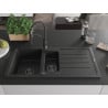 Mexen Andres 1.5-bowl granite sink with drainer and Aster kitchen faucet, black/silver - 6515-73-73450-70-B