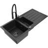 Mexen Andres 1.5-compartment granite sink with a drip tray and kitchen mixer tap Aster, Black/Silver - 6515-73-73450-70-B