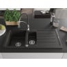 Mexen Andres 1.5-compartment granite sink with a drip tray and kitchen mixer tap Aster, Black/Gold metallic - 6515-75-73450-07