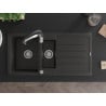 Mexen Andres 1.5-compartment granite sink with a drip tray and kitchen mixer tap Aster, Black/Gold metallic - 6515-75-73450-07