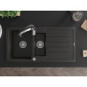 Mexen Andres granite sink 1.5-bowl with drainer and kitchen faucet Aster, black/golden metallic - 6515-75-73450-07