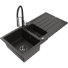 Mexen Andres granite sink 1.5-bowl with drainer and Aster kitchen tap, black/gold metallic - 6515-75-73450-07-B