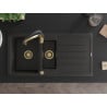Mexen Andres granite sink 1.5-bowl with drainer and kitchen tap Aster, black/gold metallic - 6515-75-73450-57-G