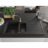 Mexen Andres granite sink 1.5-bowl with drainer and Aster kitchen faucet, black/golden metallic - 6515-75-73450-57-B