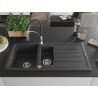 Mexen Andres 1.5-bowl granite kitchen sink with drainer and Aster tap, black speckled - 6515-76-73450-07