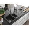 Mexen Andres 1.5-bowl granite kitchen sink with drainer and Aster tap, black speckled - 6515-76-73450-07