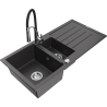 Mexen Andres 1.5-bowl granite sink with drainer and Aster kitchen faucet, black speckled - 6515-76-73450-07