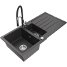 Mexen Andres granite sink 1.5-bowl with drainer and kitchen faucet Aster, black speckled - 6515-76-73450-07