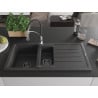 Mexen Andres granite sink 1.5-bowl with drainer and Aster kitchen tap, speckled black - 6515-76-73450-07-B