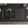 Mexen Andres 1.5-bowl granite sink with drainer and Aster kitchen faucet, black speckled - 6515-76-73450-07-B