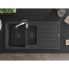 Mexen Andres granite sink 1.5-bowl with drainer and Aster kitchen tap, speckled black - 6515-76-73450-07-B