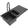 Mexen Andres 1.5-bowl granite sink with drainer and Aster kitchen faucet, black speckled - 6515-76-73450-07-B