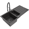 Mexen Andres granite sink 1.5-bowl with drainer and Aster kitchen faucet, black speckled - 6515-76-73450-07-B