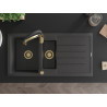 Mexen Andres granite sink 1.5-bowl with drainer and Aster kitchen faucet, black speckled - 6515-76-73450-57-G