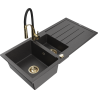 Mexen Andres 1.5-Bowl Granite Sink with Drainer and Kitchen Faucet Aster, Black Speckled - 6515-76-73450-57-G