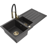 Mexen Andres granite sink 1.5-bowl with drainer and Aster kitchen faucet, black speckled - 6515-76-73450-57-G