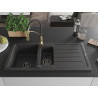 Mexen Andres 1.5-bowl granite sink with drainer and Aster kitchen faucet, speckled black - 6515-76-73450-57-B
