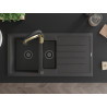 Mexen Andres 1.5-bowl granite sink with drainer and Aster kitchen faucet, speckled black - 6515-76-73450-57-B