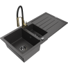 Mexen Andres 1.5-bowl granite sink with drainer and Aster kitchen faucet, black speckled - 6515-76-73450-57-B