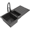 Mexen Andres granite sink 1.5-bowl with drainer and kitchen faucet Aster, black speckled - 6515-76-73450-70-B
