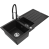 Mexen Andres black granite 1.5-bowl sink with drainer and Aster kitchen tap - 6515-77-73450-07